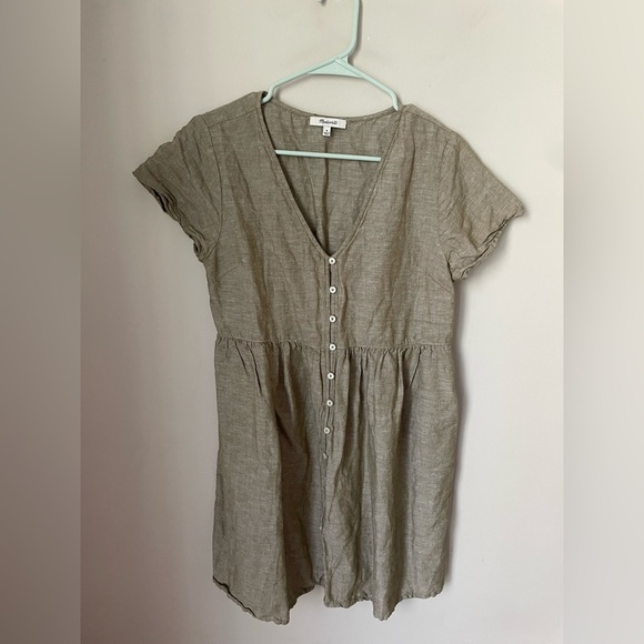 Madewell Linen-Blend Alexandra Button-Front Mini Dress in Olive Branch Size Med - Picture 2 of 8